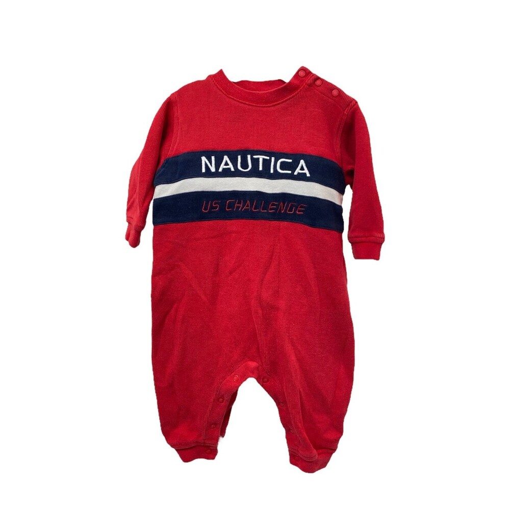 Nautica Bodysuit Boy's Red and Blue Heavy Weight Knit Infant Size 24 Month's